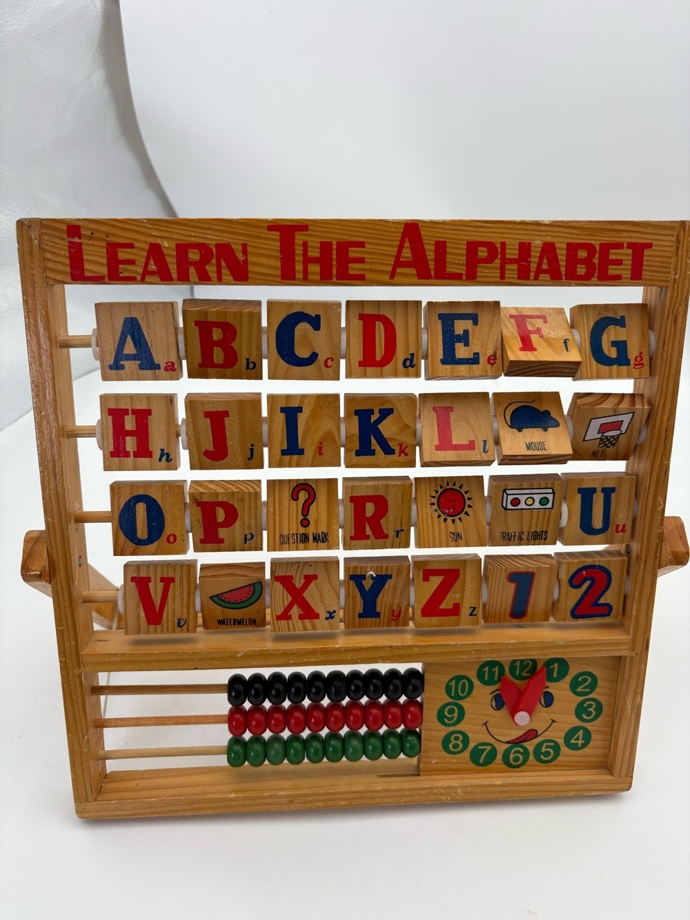 Vintage Learn The Alphabet Wooden Activity Center - Letters, abacus and clock